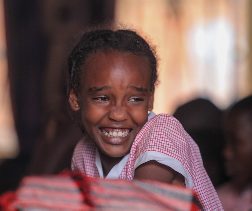 A girl smiling